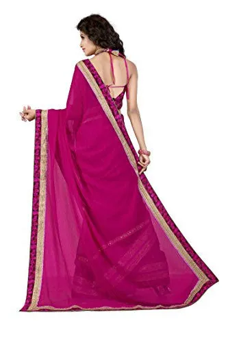 Oomph! Women's Chiffon Sarees Party Wear/Fancy Chiffon Sarees/Printed Chiffon Sarees - Magenta