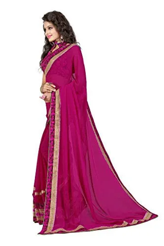 Oomph! Women's Chiffon Sarees Party Wear/Fancy Chiffon Sarees/Printed Chiffon Sarees - Magenta