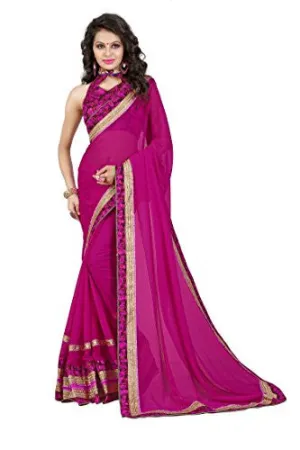 Oomph! Women's Chiffon Sarees Party Wear/Fancy Chiffon Sarees/Printed Chiffon Sarees - Magenta
