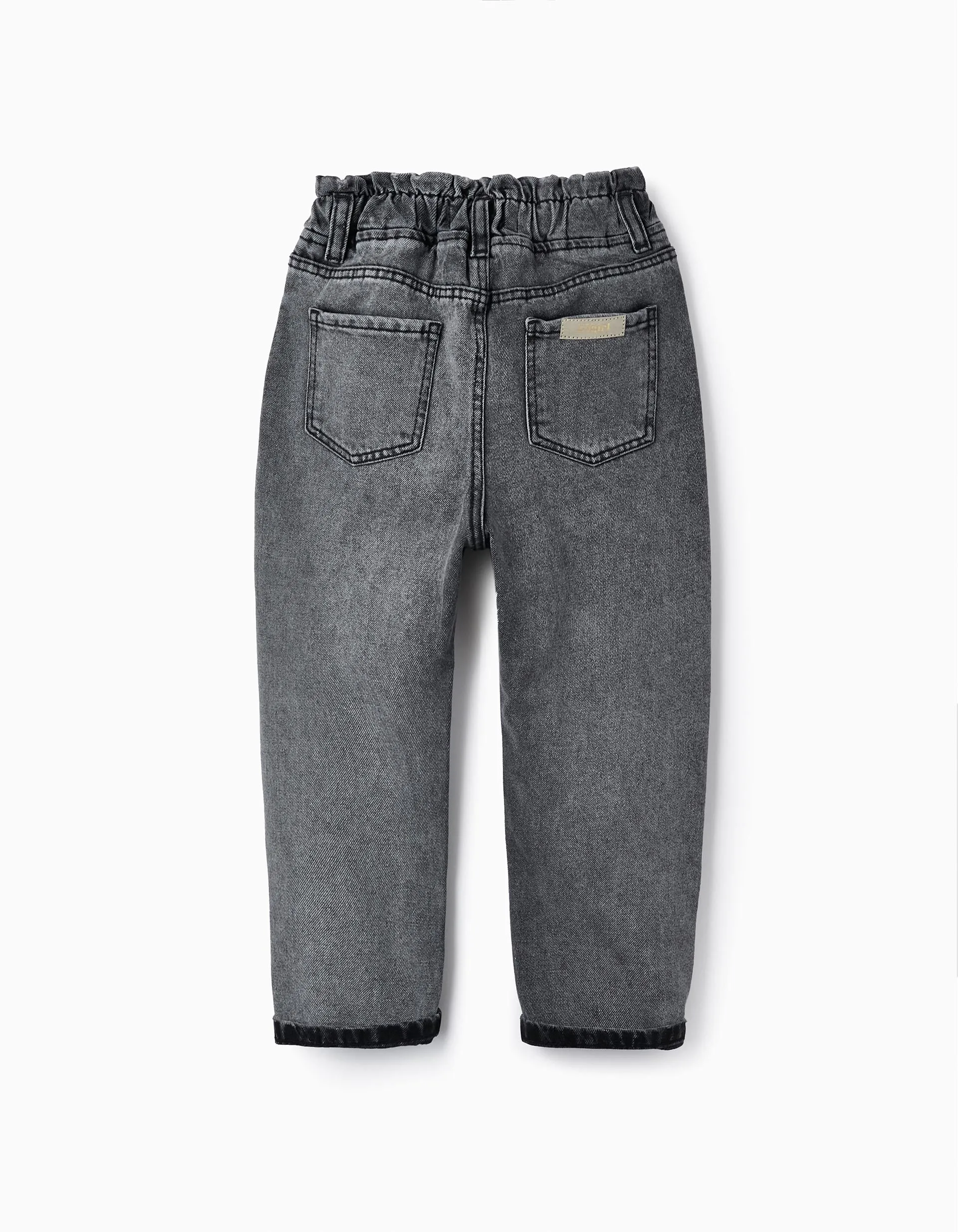 Paperbag Denim Trousers for Girls, Dark Gray