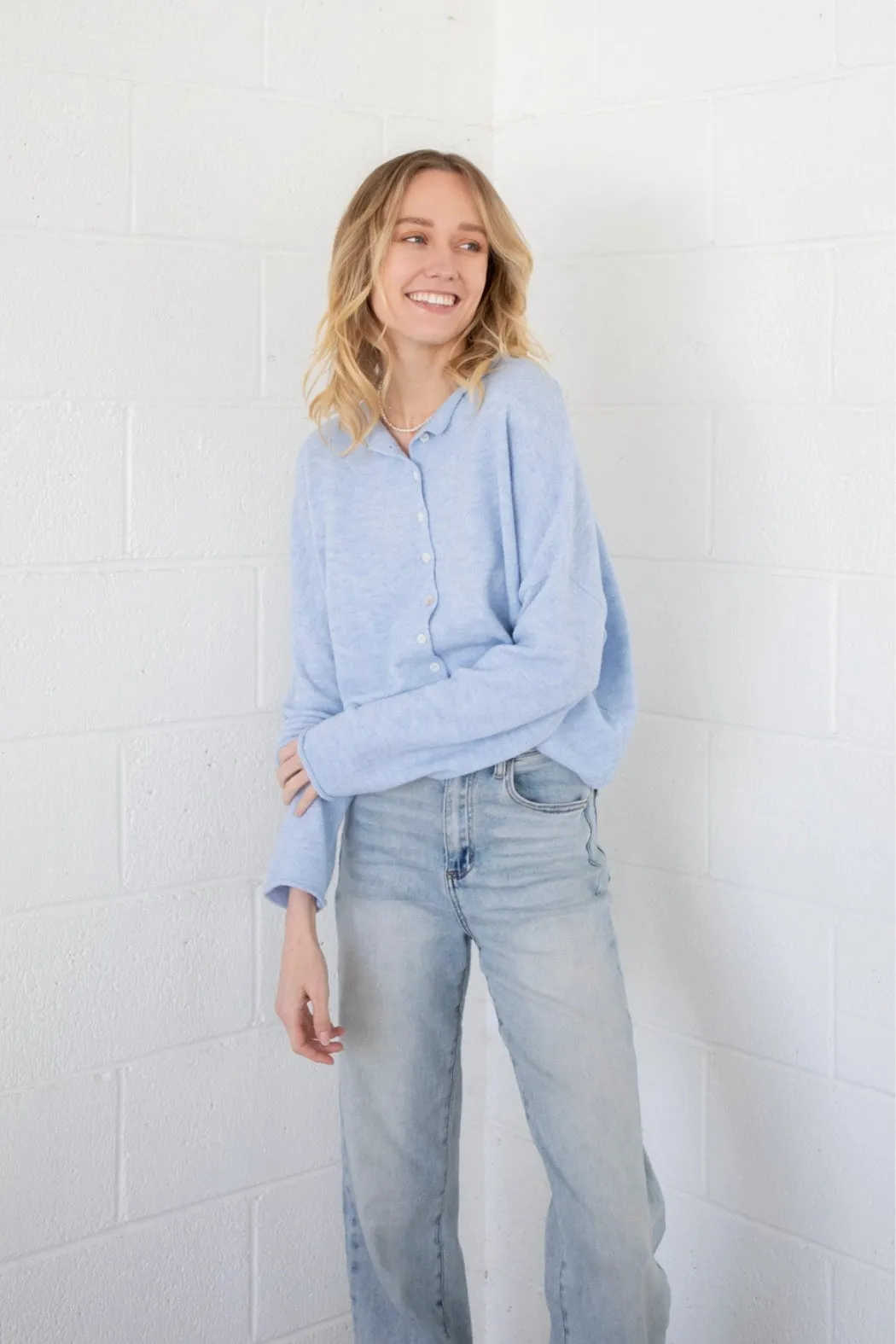 Piper Button Up Cardigan - Sky Blue