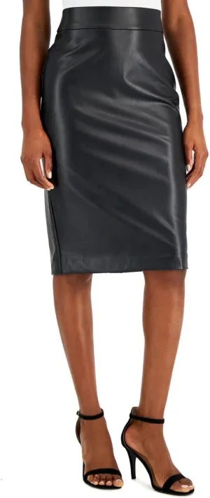 Pull On Vegan Leather Skimmer Skirt