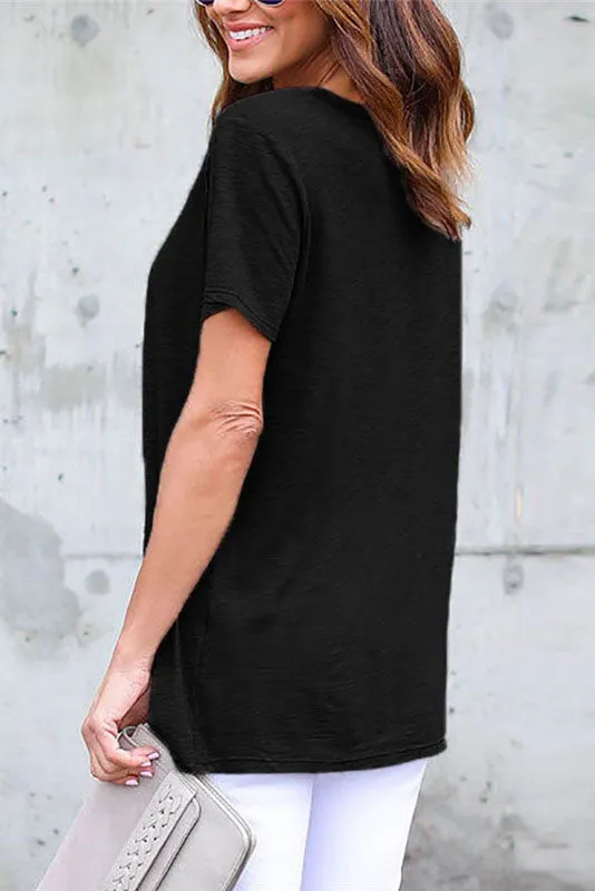 Pure Color Straps Hollow Out Loose T-shirt