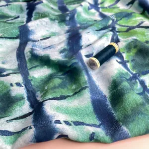 REMNANT 2.95 Metres - Tie Dye Green and Blue Viscose Fabric