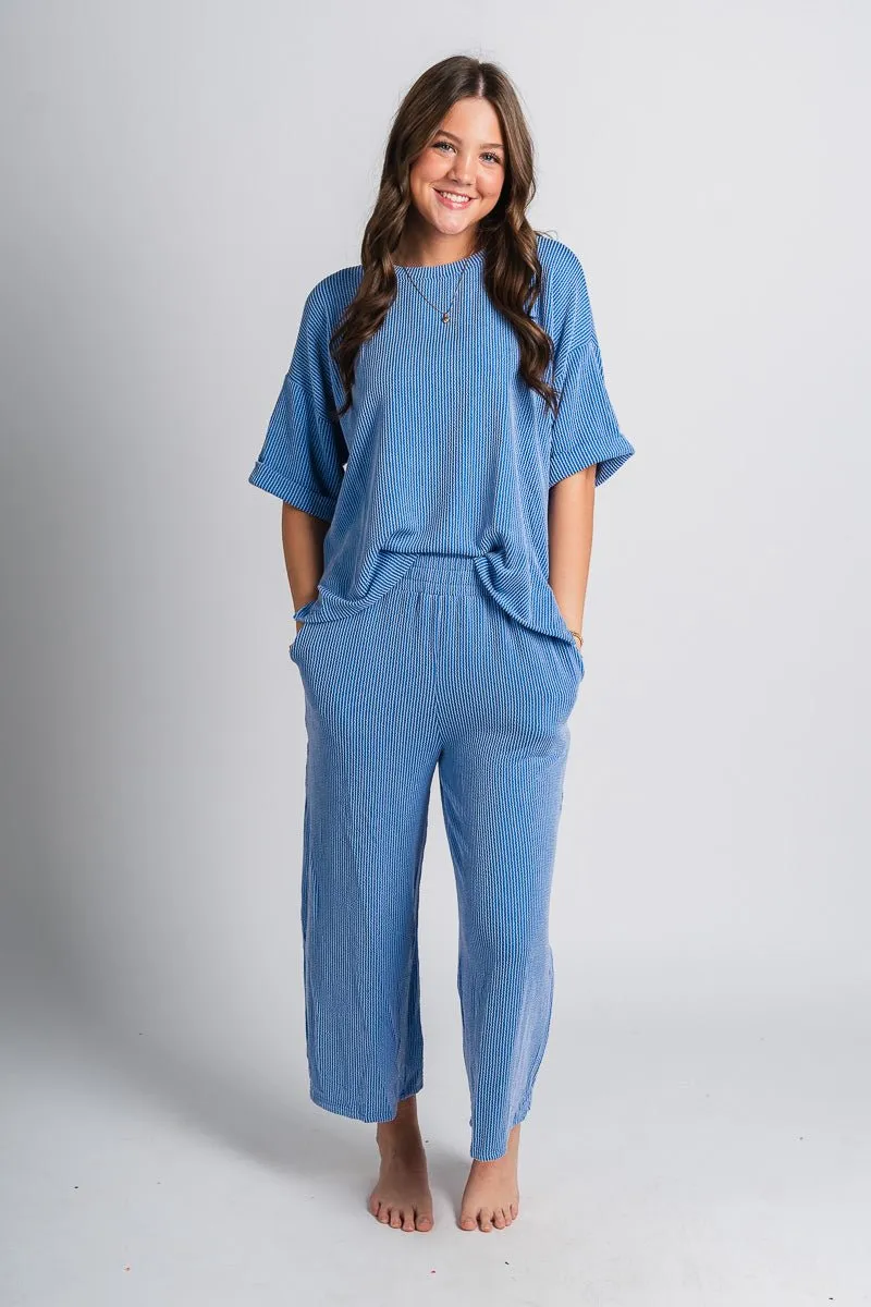 Ribbed wide leg pants blue