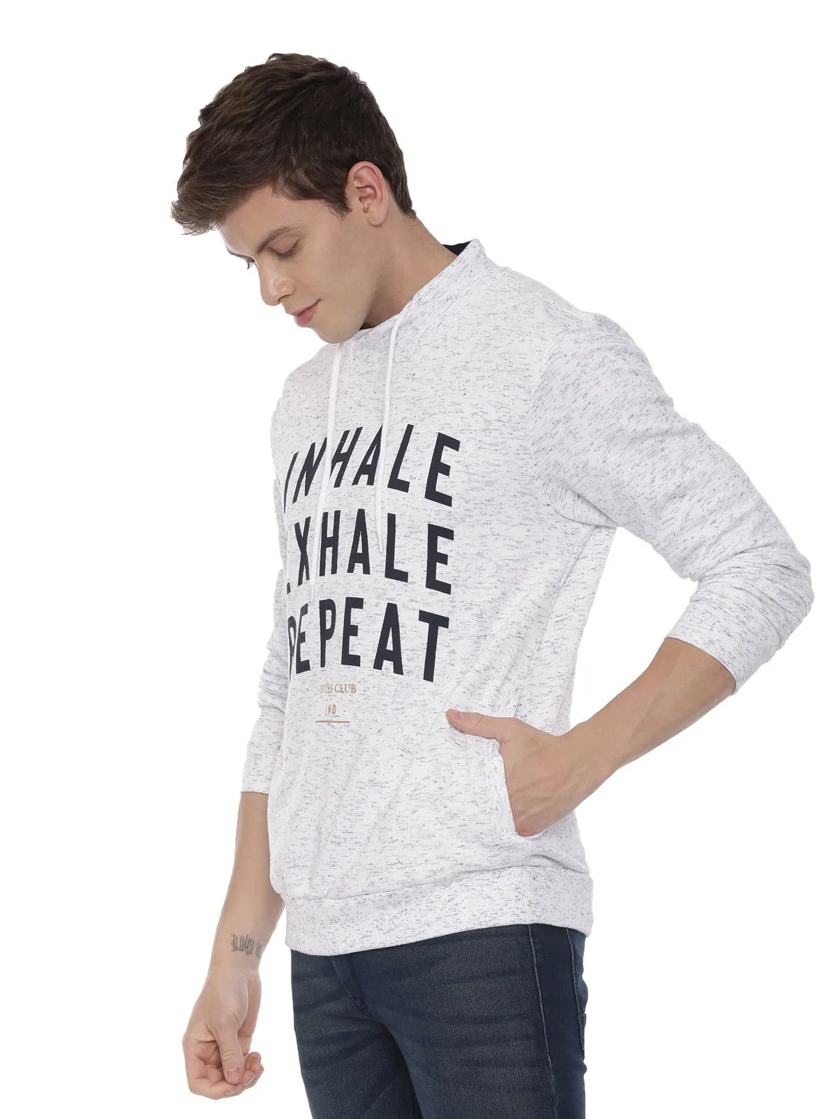 Swiss club Men's Hooded Full Sleeve Light Grey 100% Cotton Slim Fit Sweat Shirt LAZO - 05 A