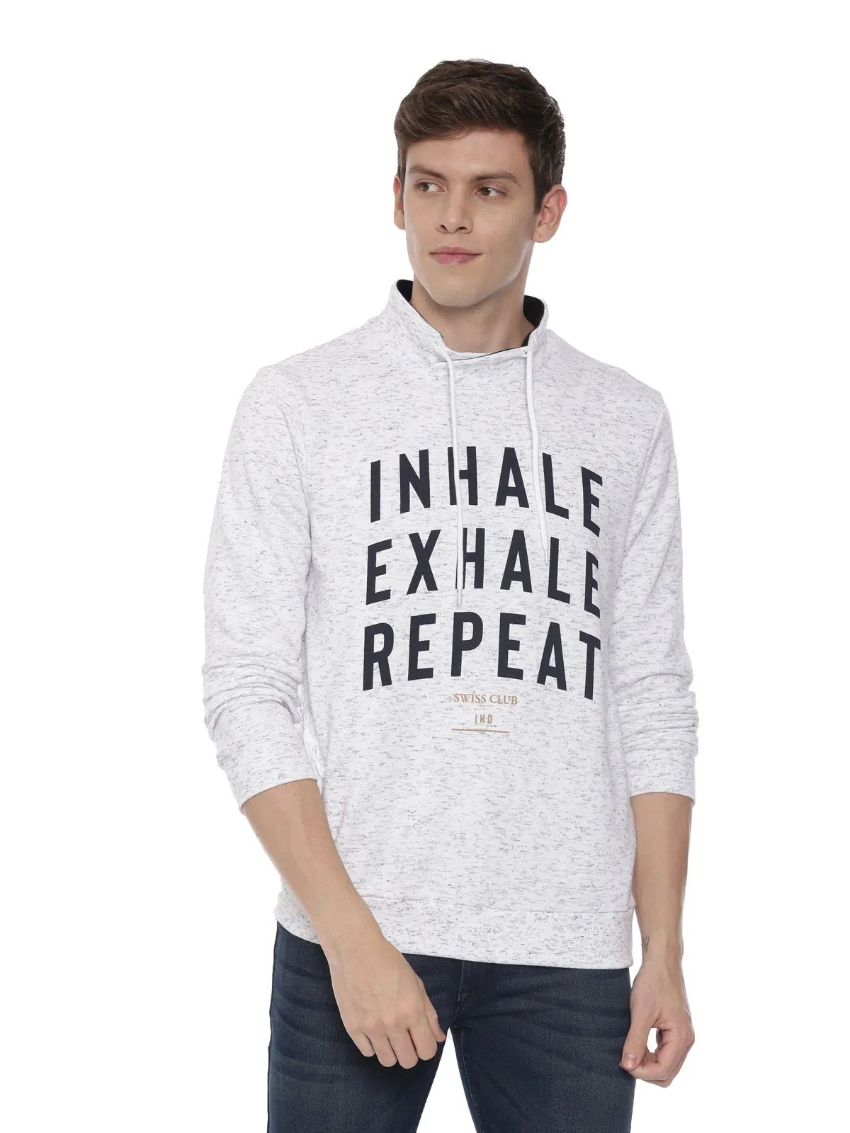Swiss club Men's Hooded Full Sleeve Light Grey 100% Cotton Slim Fit Sweat Shirt LAZO - 05 A