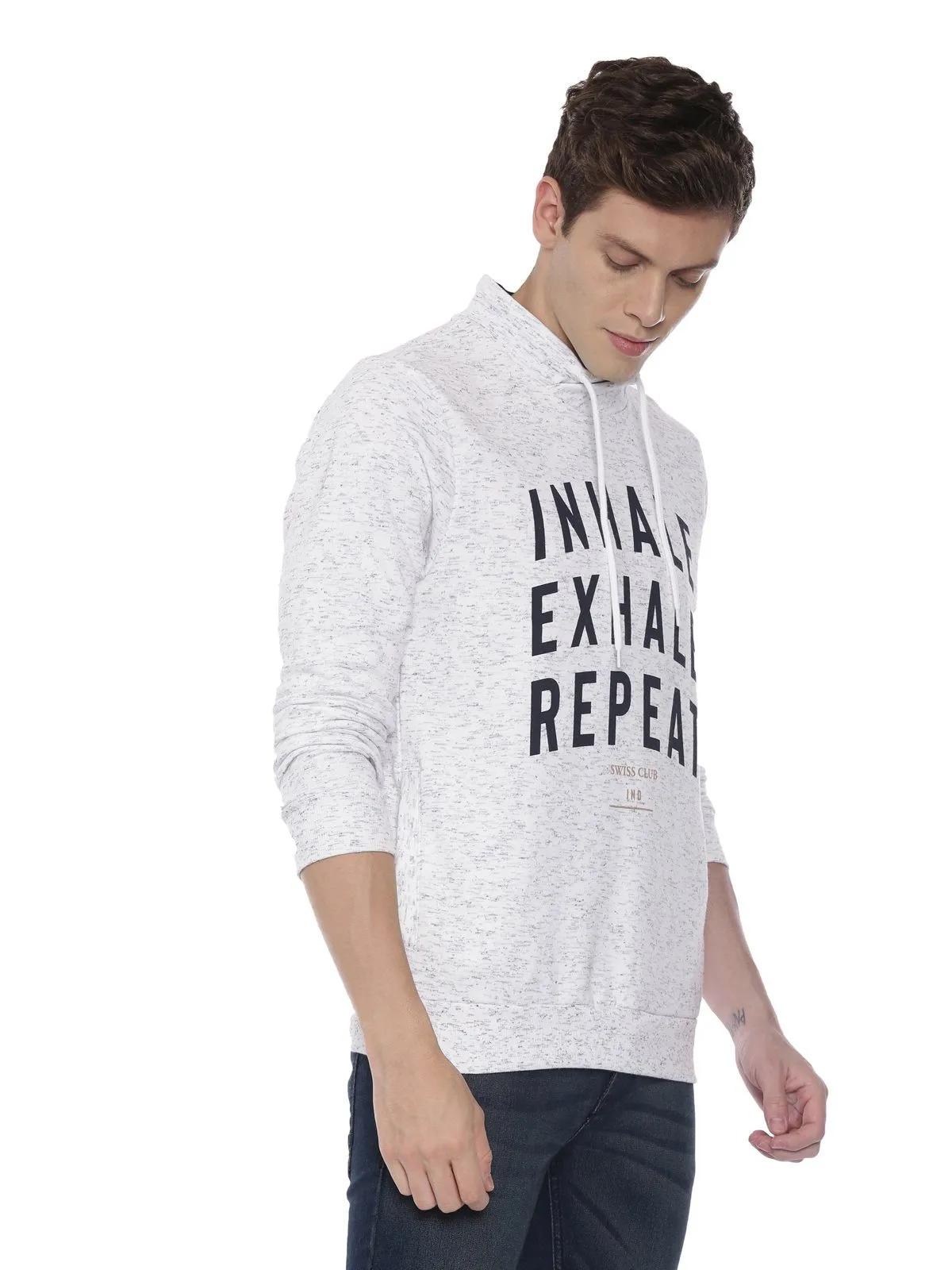 Swiss club Men's Hooded Full Sleeve Light Grey 100% Cotton Slim Fit Sweat Shirt LAZO - 05 A