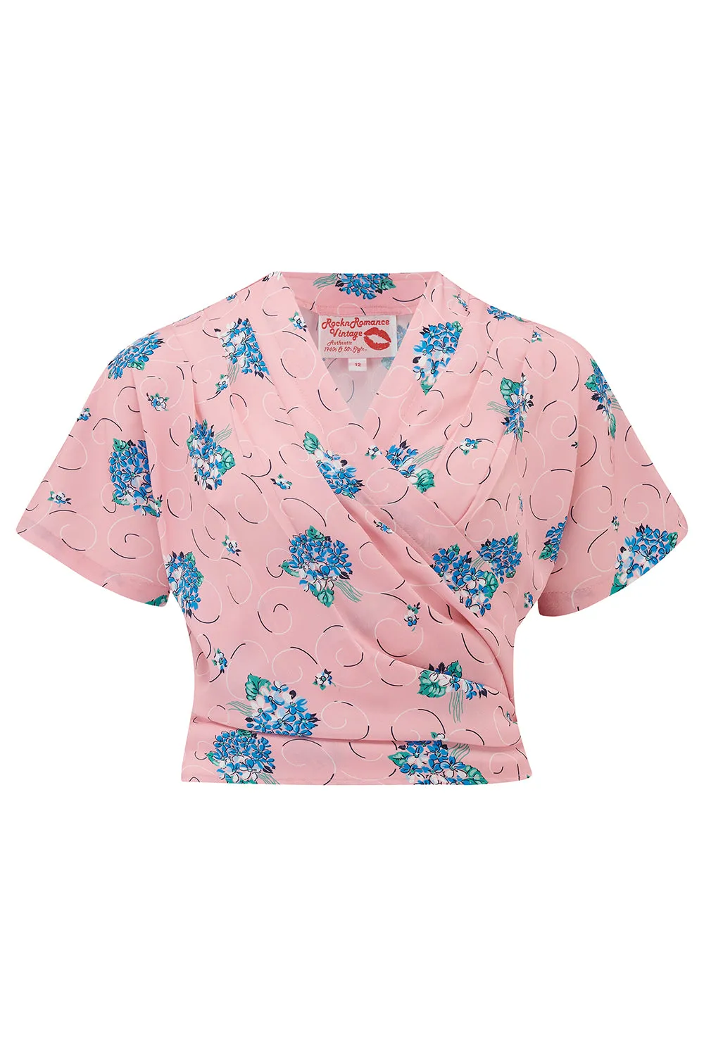 The "Darla" Short Sleeve Wrap Blouse in Pink Summer Bouquet , True 1940s-50s Vintage Style