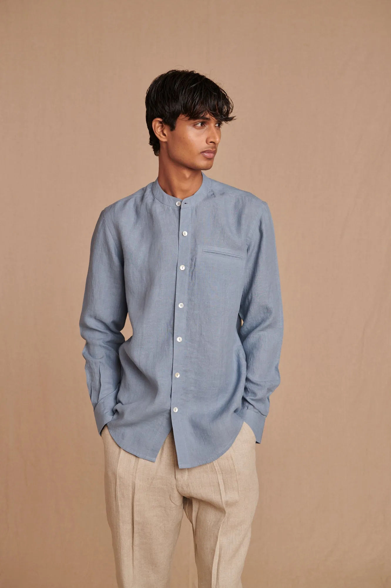 Undyed Linen Men's Pleated Tappered Pants