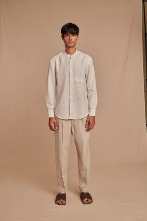 Undyed Linen Men's Pleated Tappered Pants