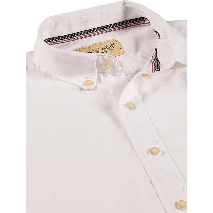 U.S. ELK Boys' and Men's Long Sleeve Button Down Dress Shirts-Whte