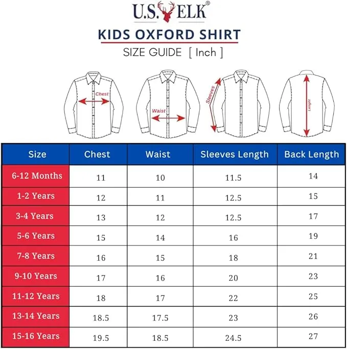 U.S. ELK Boys' and Men's Long Sleeve Button Down Dress Shirts-Whte