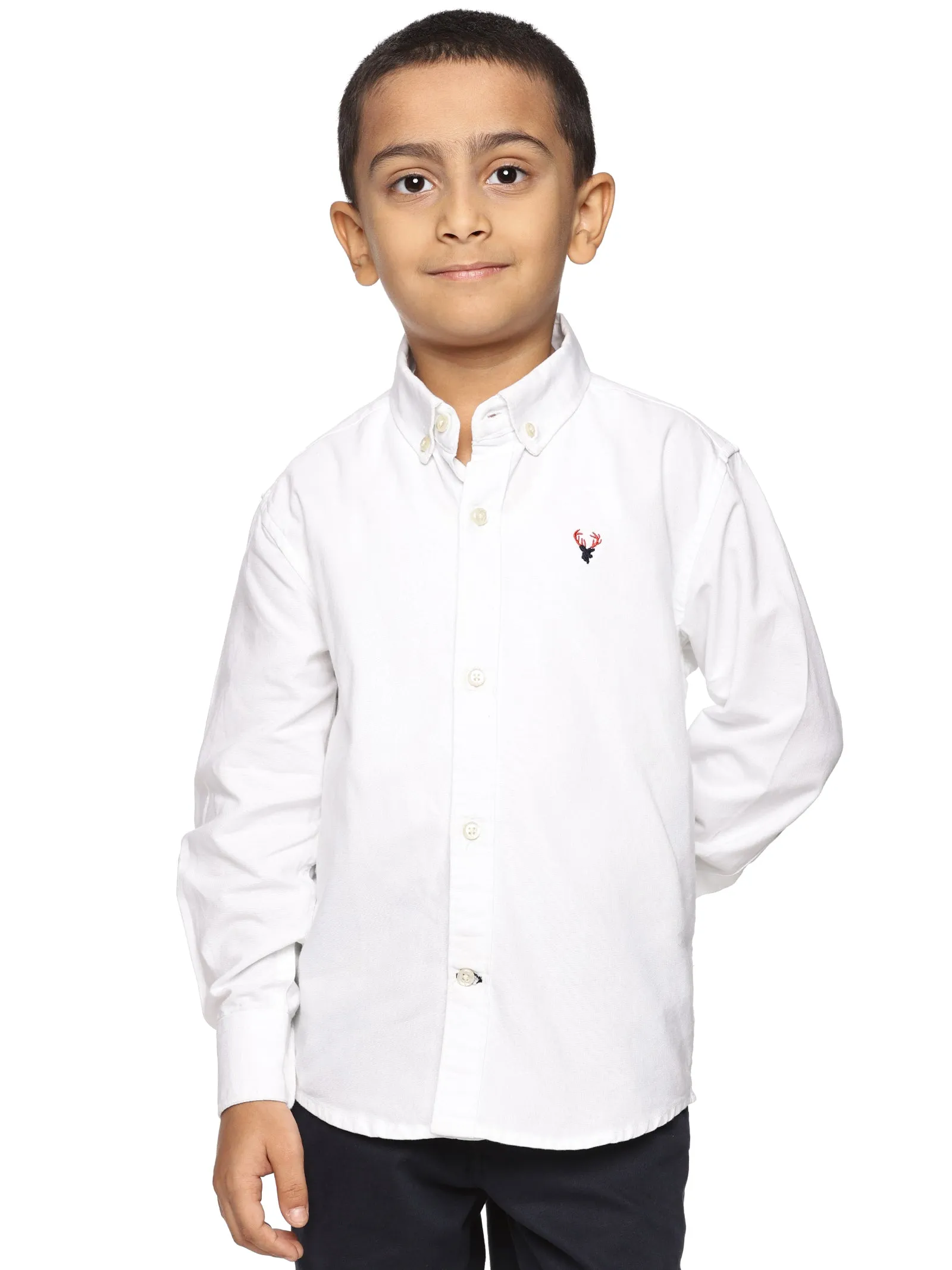 U.S. ELK Boys' and Men's Long Sleeve Button Down Dress Shirts-Whte