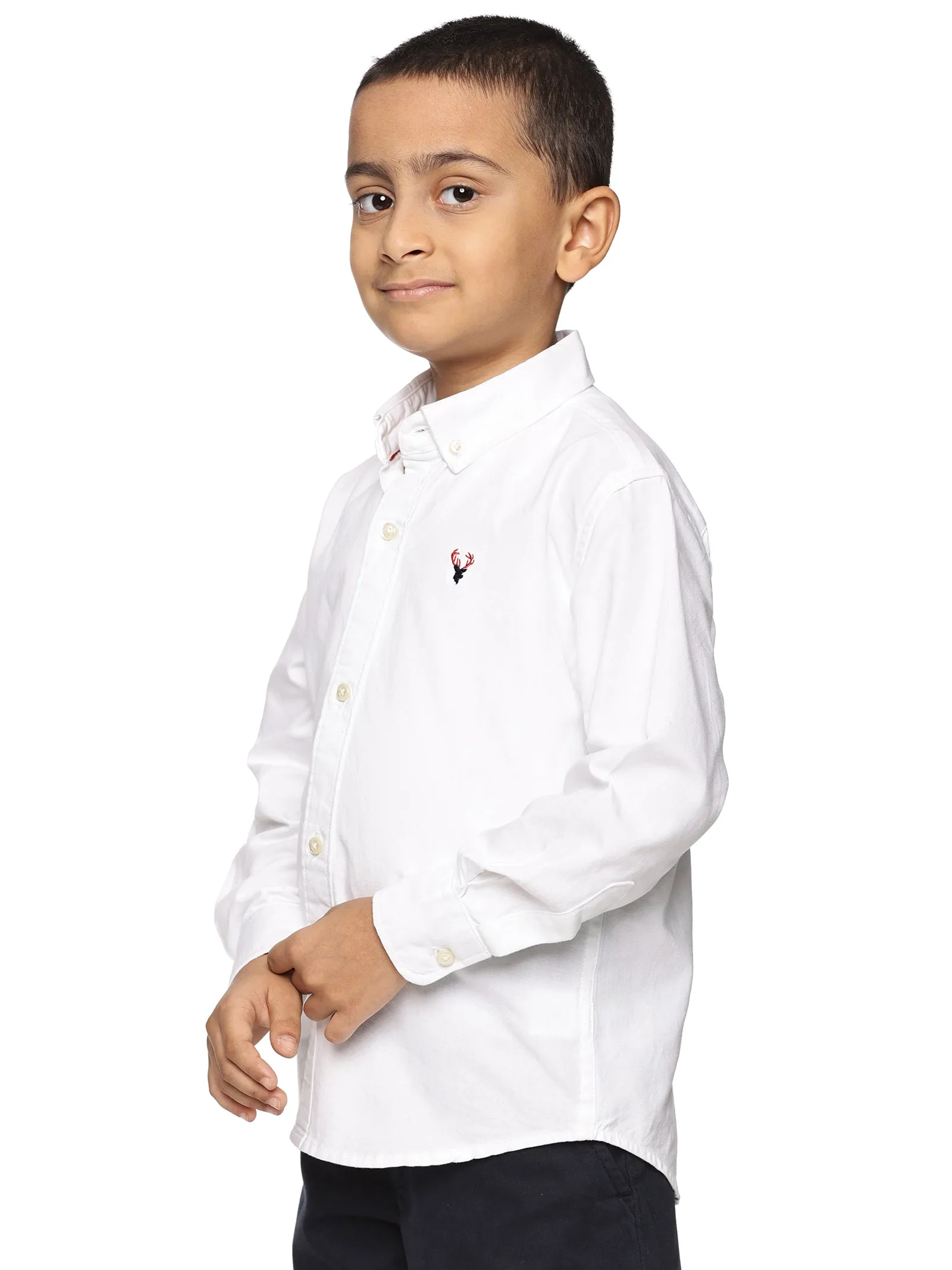 U.S. ELK Boys' and Men's Long Sleeve Button Down Dress Shirts-Whte
