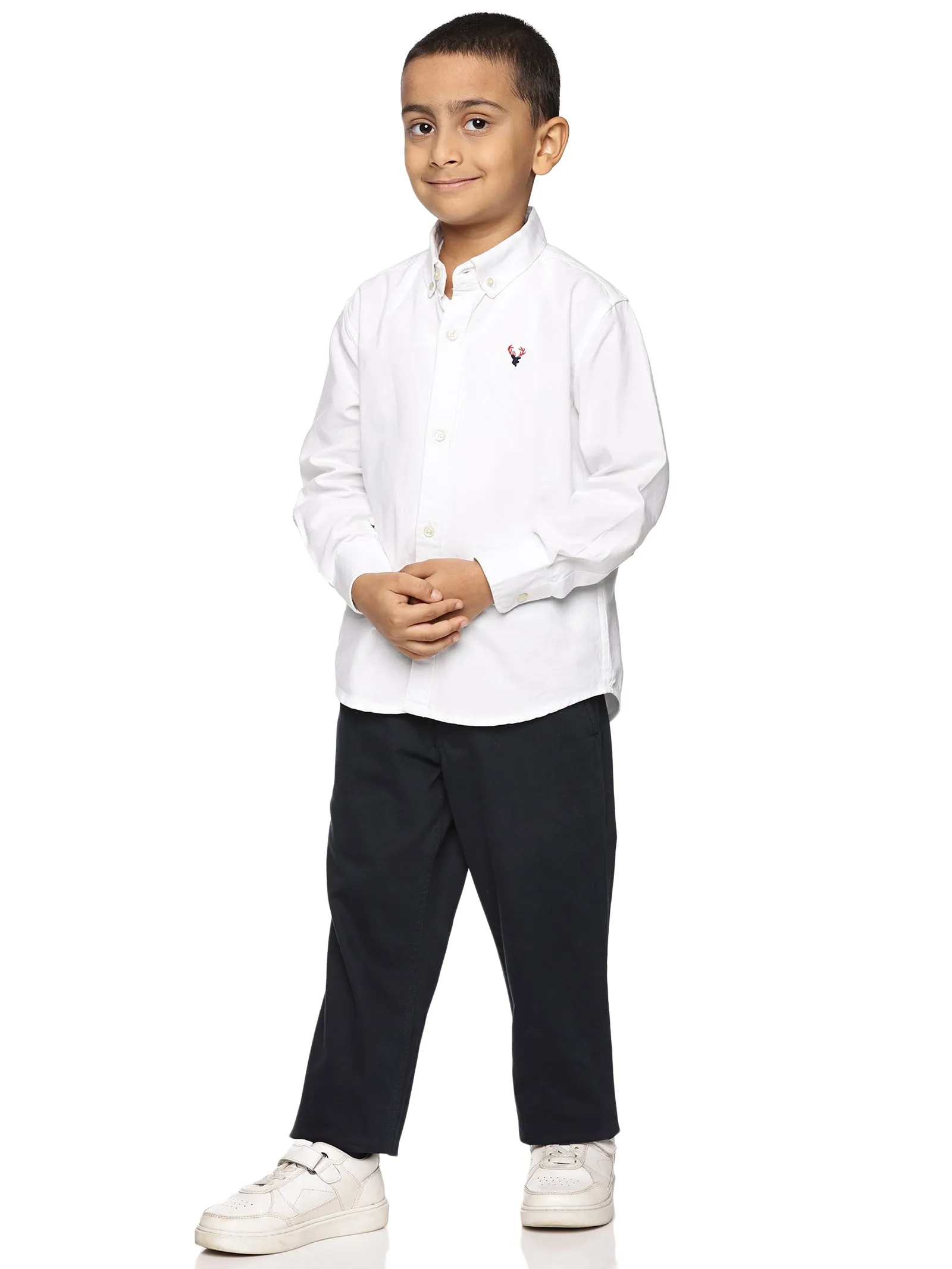 U.S. ELK Boys' and Men's Long Sleeve Button Down Dress Shirts-Whte