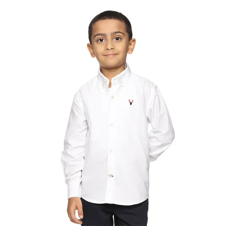 U.S. ELK Boys' and Men's Long Sleeve Button Down Dress Shirts-Whte