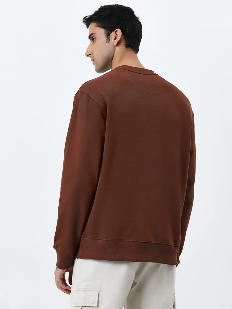 WES Casuals Brown Relaxed-Fit Cotton-Blend Sweatshirt