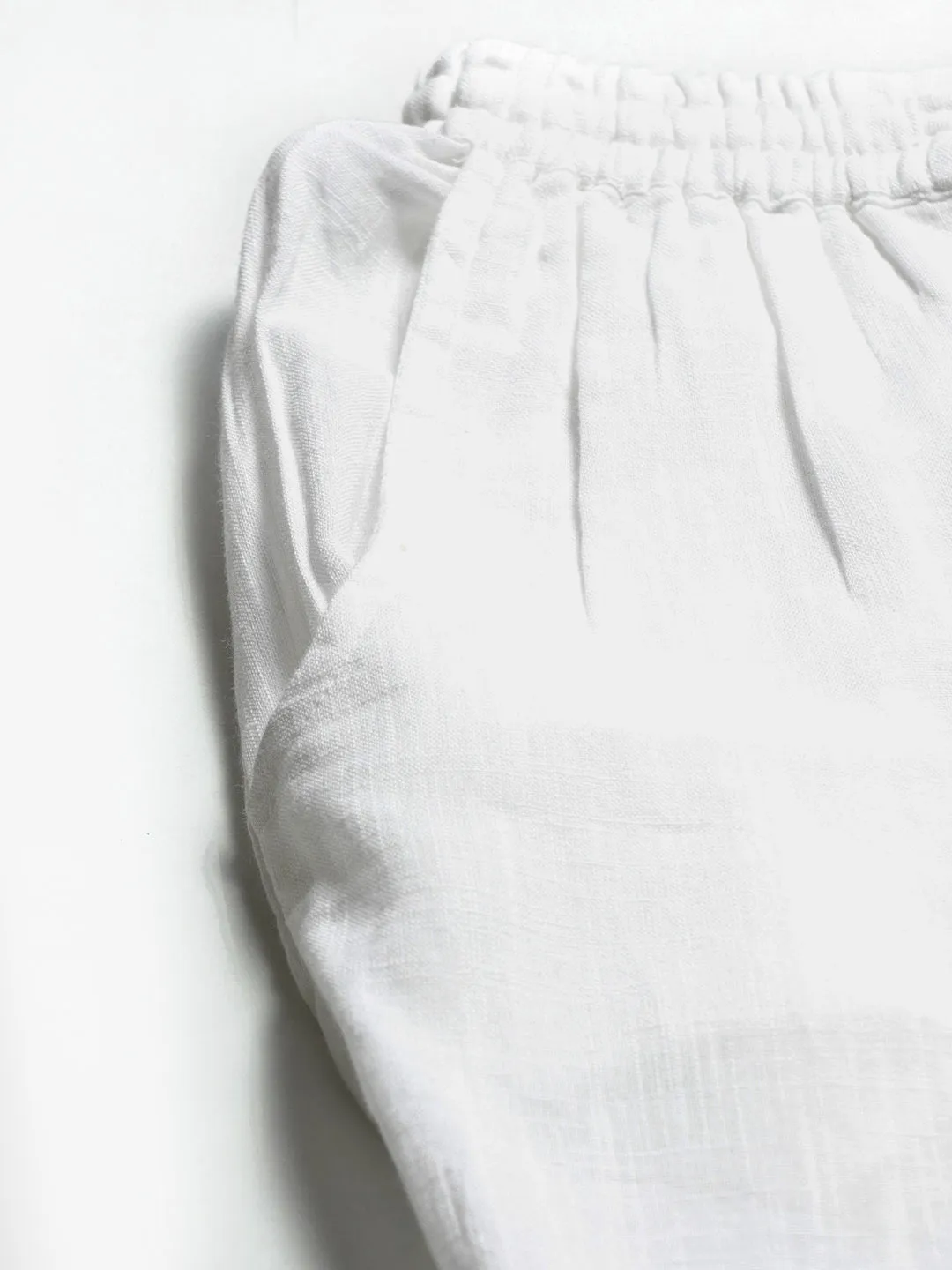 White Cotton Embroidered Slim Fit Pants