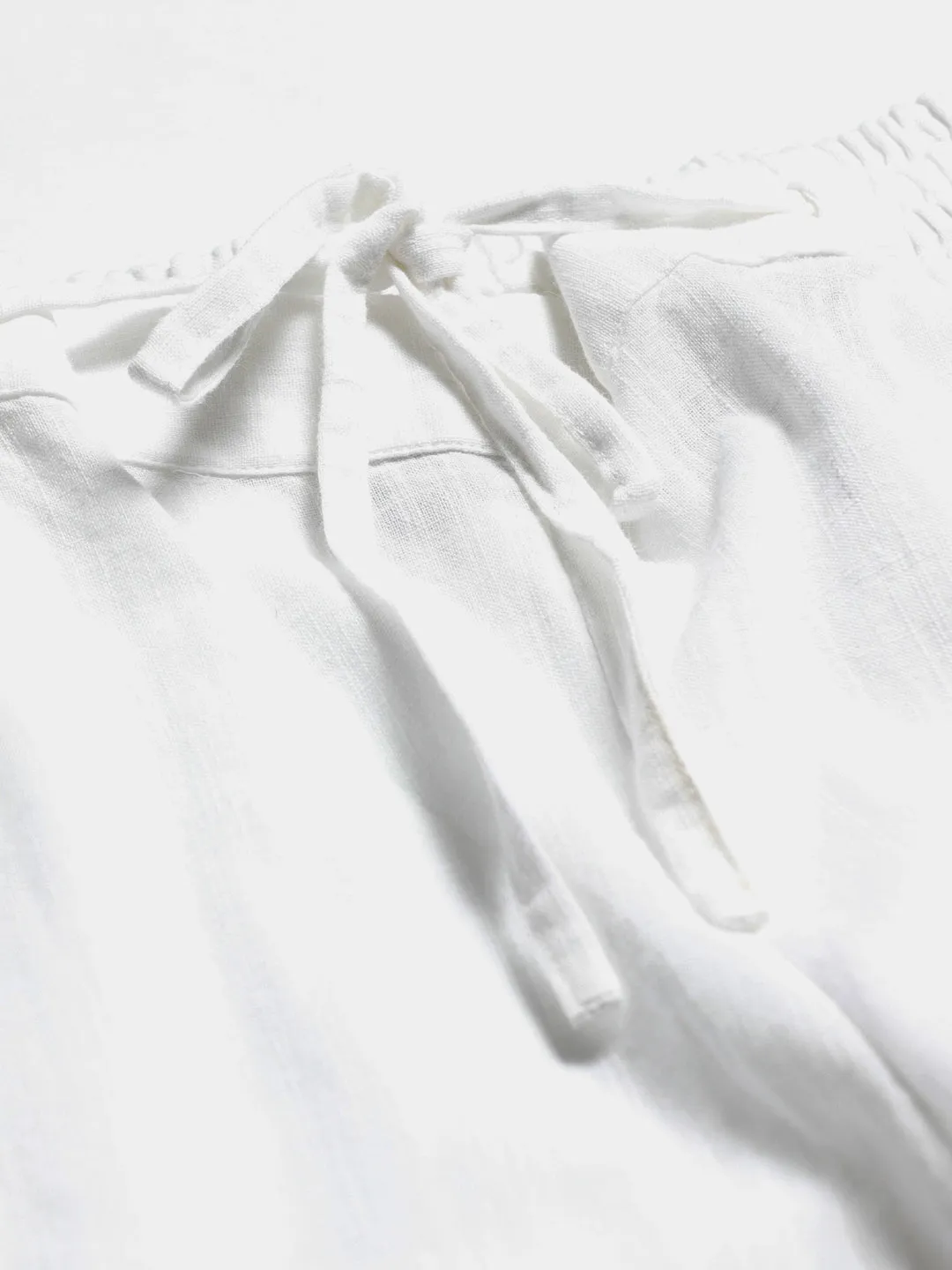 White Cotton Embroidered Slim Fit Pants