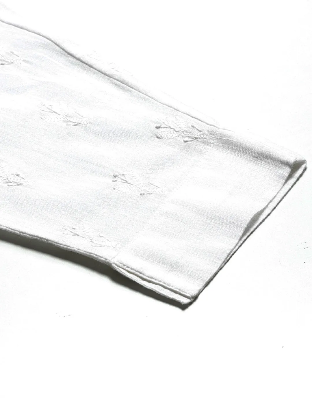 White Cotton Embroidered Slim Fit Pants