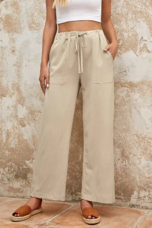 White Label Drawstring Waist Crinkled Wide Leg Pants
