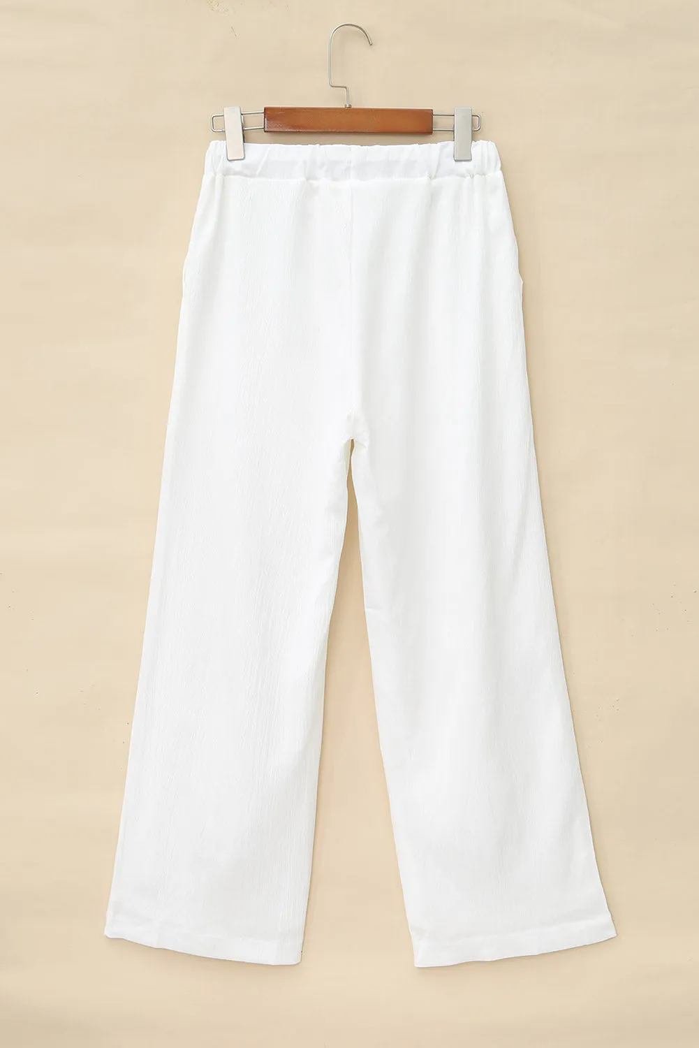 White Label Drawstring Waist Crinkled Wide Leg Pants
