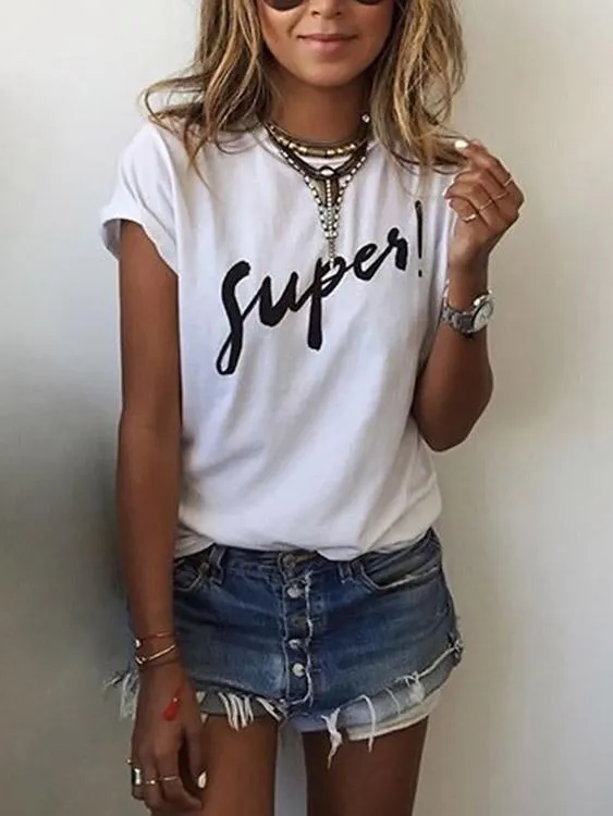 Wholesale Round Neck Letter Short Sleeve Tee