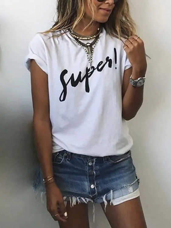 Wholesale Round Neck Letter Short Sleeve Tee