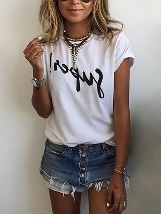 Wholesale Round Neck Letter Short Sleeve Tee