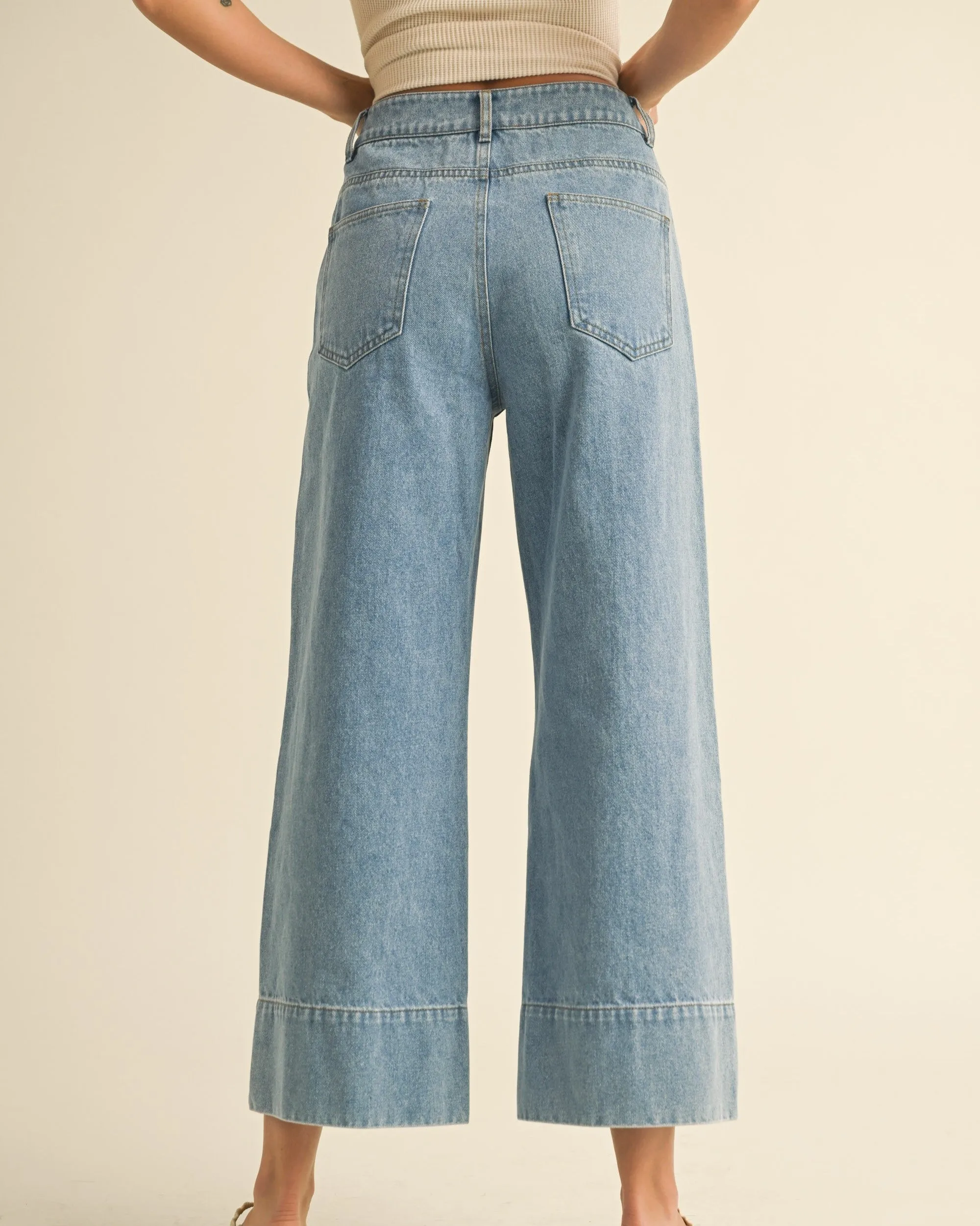 Wide Hem Denim Pants - Denim