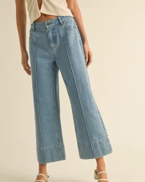 Wide Hem Denim Pants - Denim