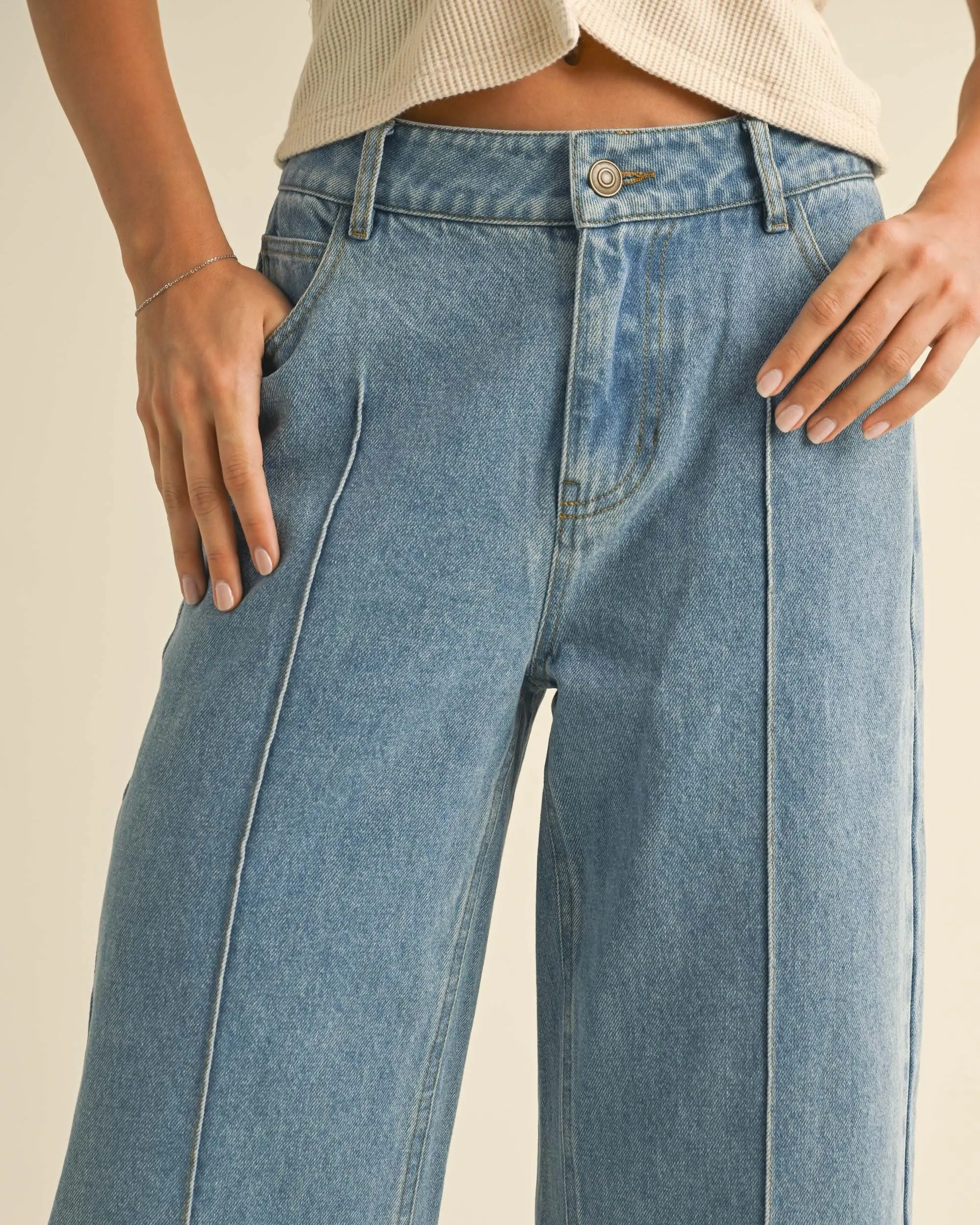 Wide Hem Denim Pants - Denim