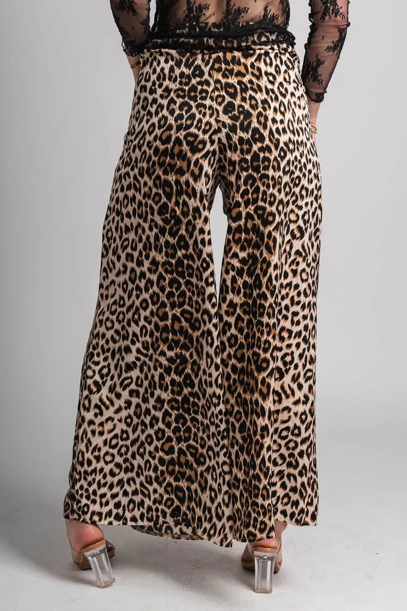 Wide leg leopard pants brown