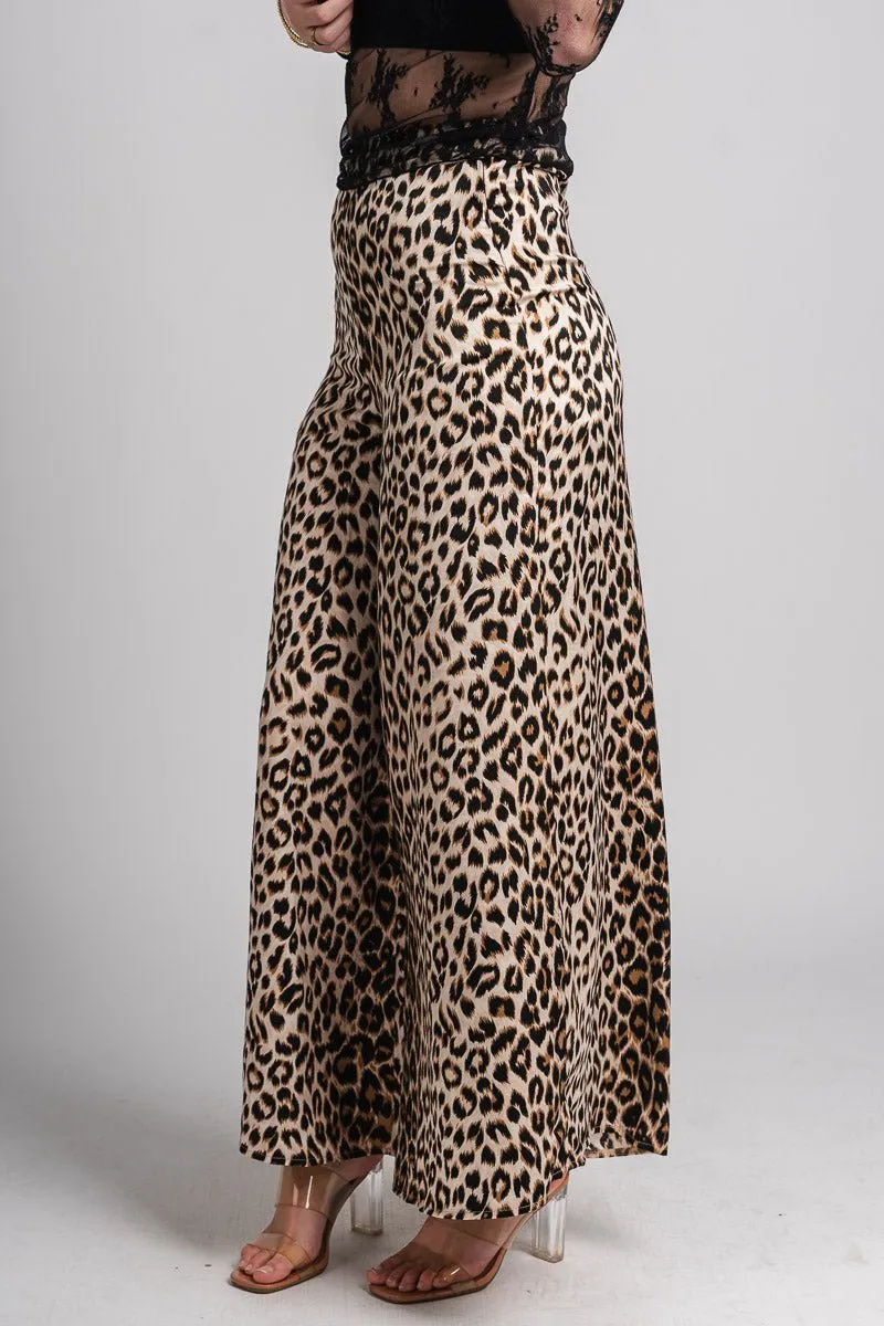 Wide leg leopard pants brown