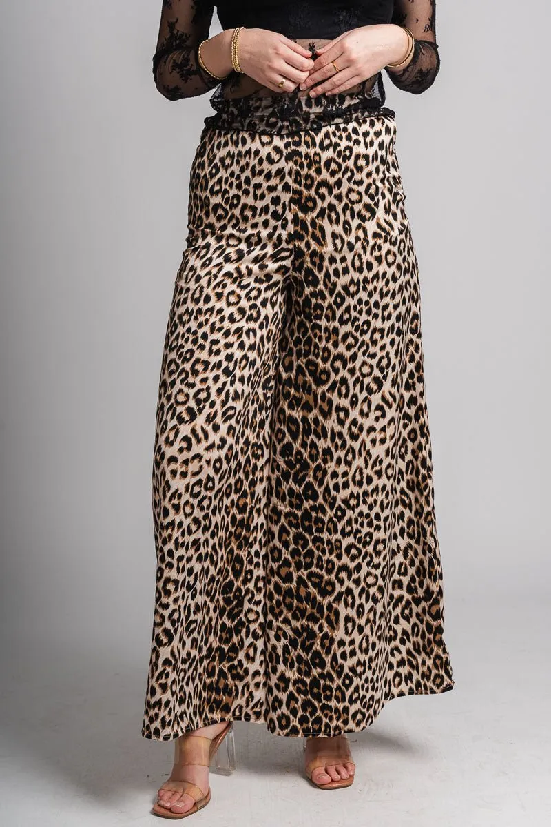 Wide leg leopard pants brown