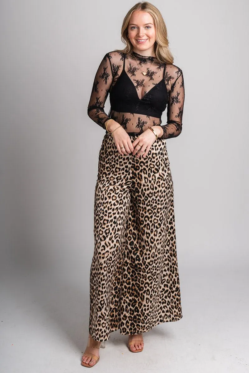 Wide leg leopard pants brown