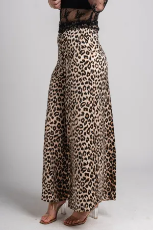 Wide leg leopard pants brown