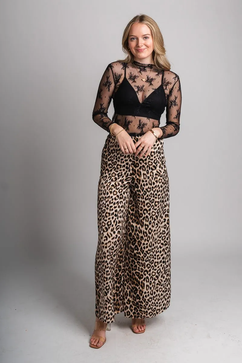 Wide leg leopard pants brown