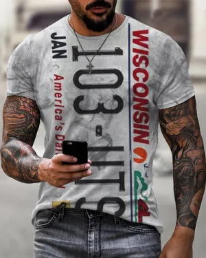 Wisconsin License Plate Print Casual T-Shirt