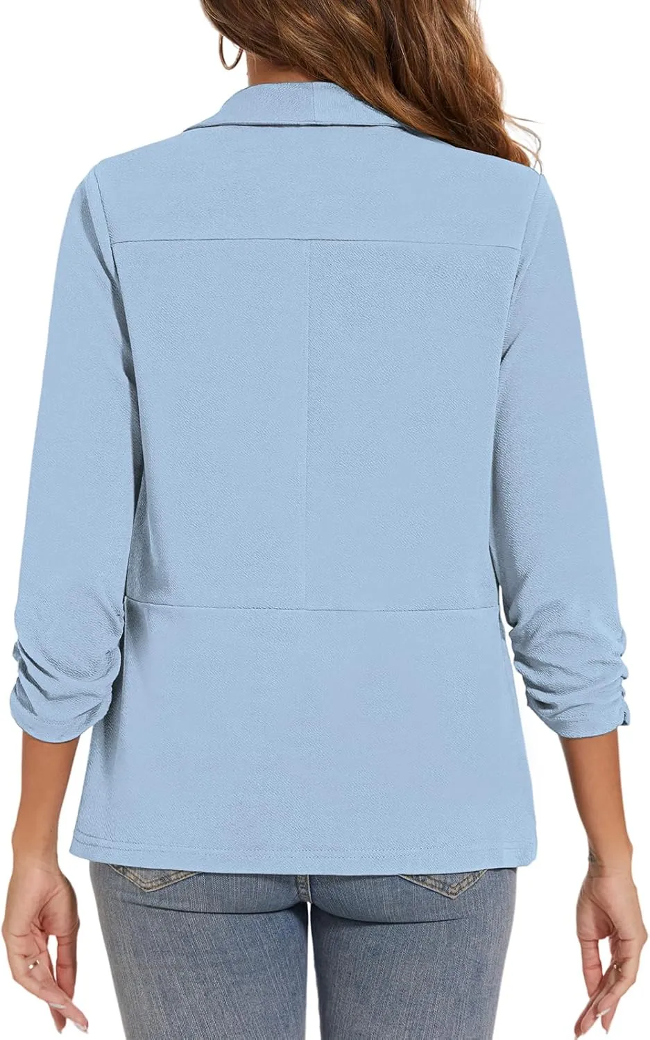 Women Casual Shawl Lapel Work Blazer Ruched 3/4 Sleeve Open Front Business Office Suit Jackets with Pockets