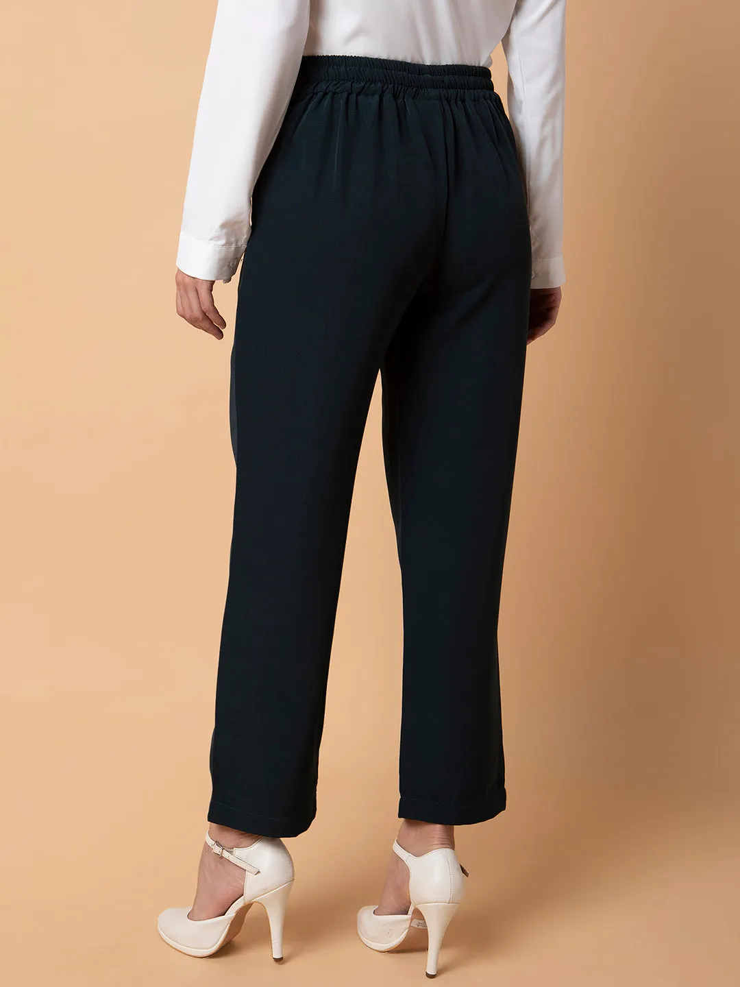 Women Green Comfort Slim Fit Trousers