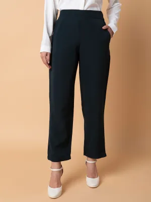 Women Green Comfort Slim Fit Trousers