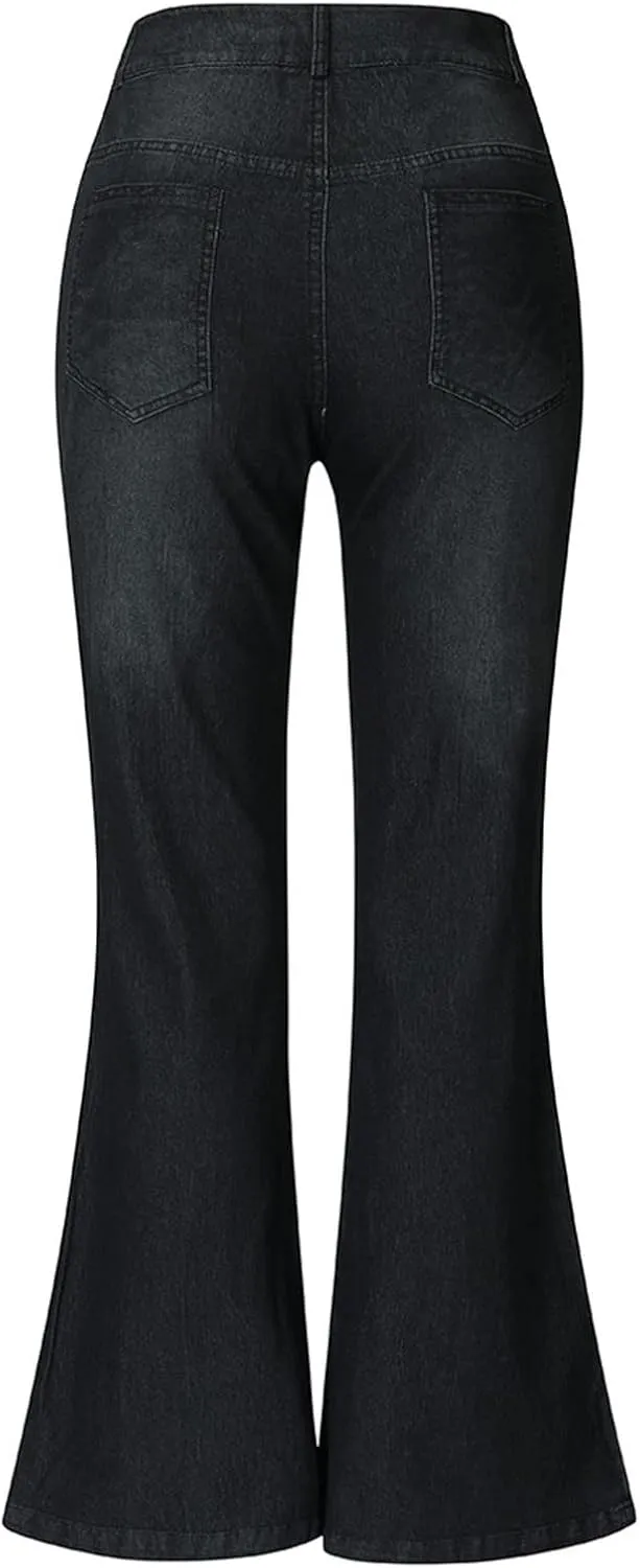 Womens Flare Jeans High Waisted Wide Leg Baggy Stretchy Skinny Destroyed Straight Leg Ankle Denim Pants Bell Bottom