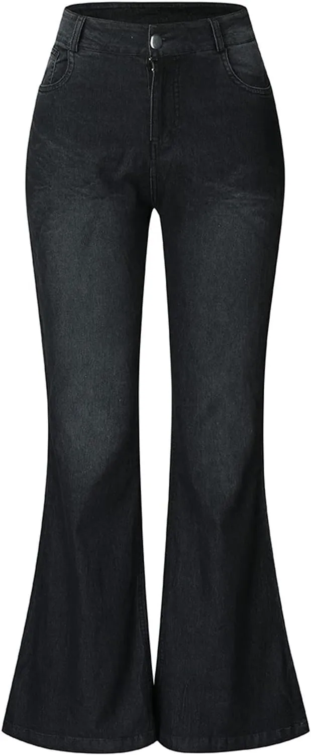 Womens Flare Jeans High Waisted Wide Leg Baggy Stretchy Skinny Destroyed Straight Leg Ankle Denim Pants Bell Bottom