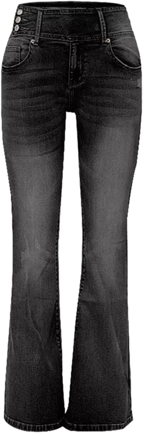 Womens Flare Jeans High Waisted Wide Leg Baggy Stretchy Skinny Destroyed Straight Leg Ankle Denim Pants Bell Bottom