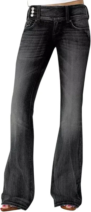 Womens Flare Jeans High Waisted Wide Leg Baggy Stretchy Skinny Destroyed Straight Leg Ankle Denim Pants Bell Bottom
