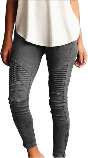 Womens Leggings Butt Lifting Yoga Pants Stretch High Waist Slim Fit Athletic Pant Pleated Solid Color Workout Pant