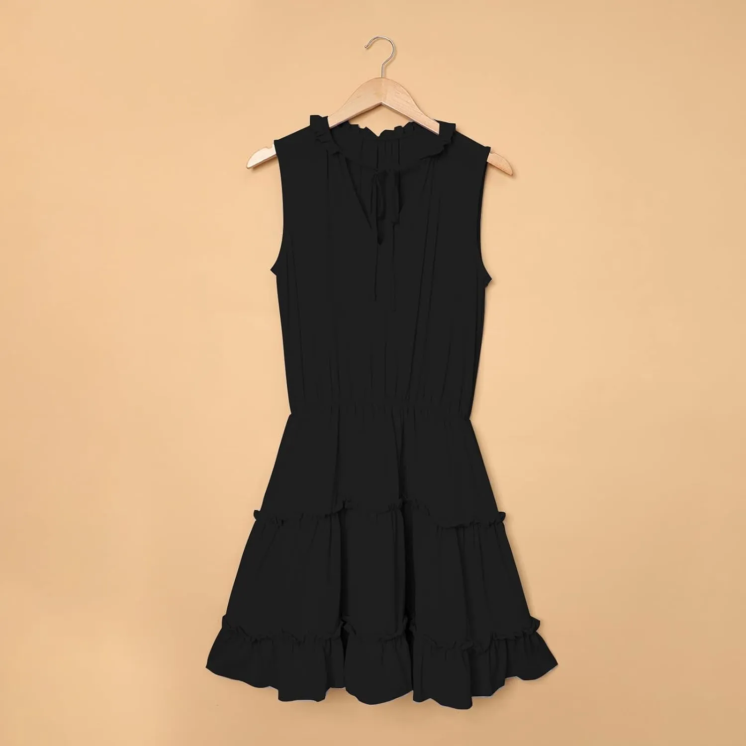 Womens Tiered Swing Mini Dress Casual A Line Summer Ruffle V Neck Tank Dresses Long Sleeve Evening Dress for