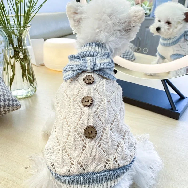 Wooden Button Knit Dog Sweater